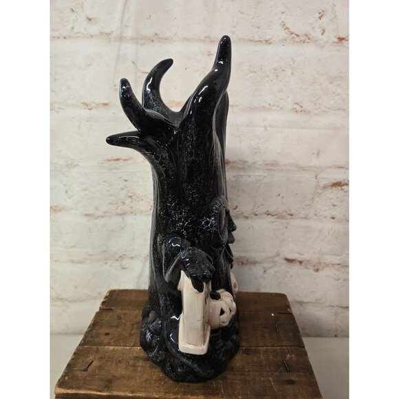 14" Black Spooky Ceramic Halloween Tree Figurine Skull Pumpkins Tombstone Decor - Picture 6 of 8